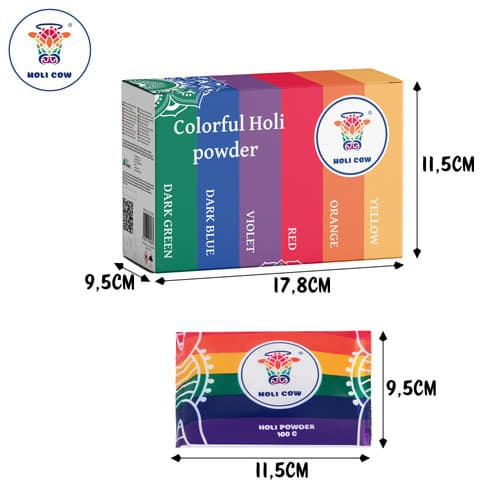 Set Pudra Holi, Holi Cow, 6 pachete de 100 grame — imagine 1