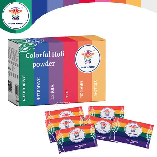Set Pudra Holi, Holi Cow, 6 pachete de 100 grame — imagine 2
