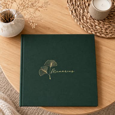 Album foto Procart premium memories, 500 fotografii 10x15, buzunare individuale, coperta verde cu imprimeu auriu