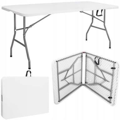 Masa pliabila pentru camping, Procart, tip valiza, 180x70x75 cm, cadru otel, alba
