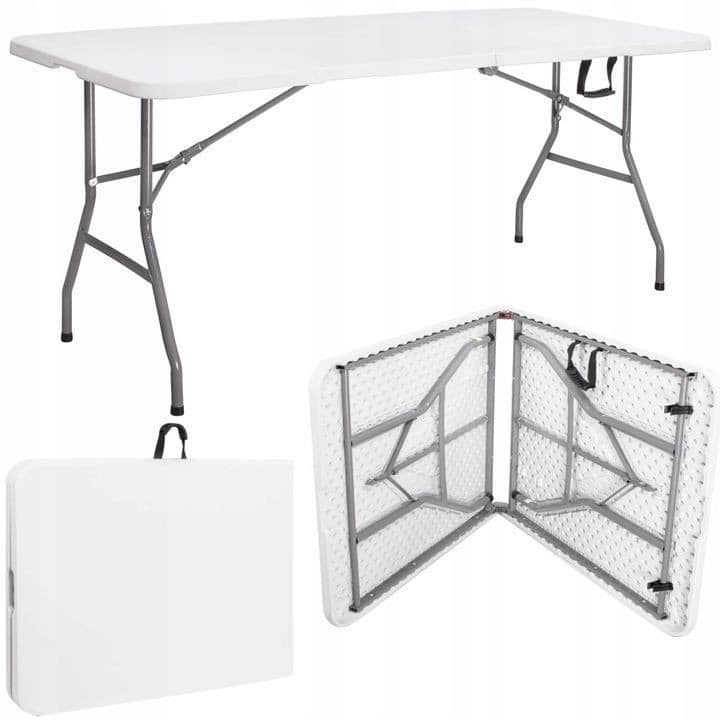 Masa pliabila pentru camping, Procart, tip valiza, 180x70x75 cm, cadru otel, alba — imagine 1
