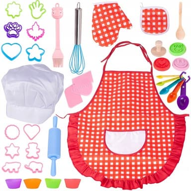 Set accesorii bucatarie copii Procart 39 accesorii cofetarie, sucitor, forme prajitura, sort, manusa si boneta