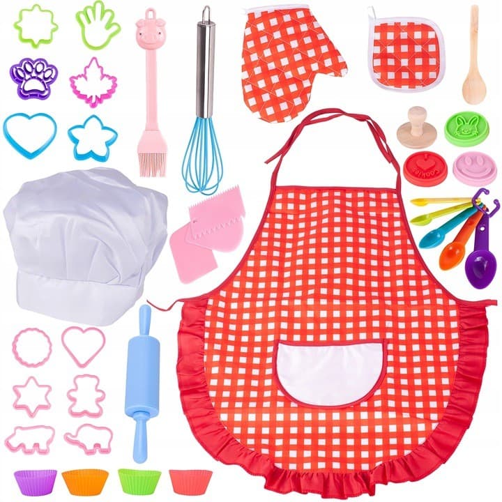 Set accesorii bucatarie copii Procart 39 accesorii cofetarie, sucitor, forme prajitura, sort, manusa si boneta — imagine 1