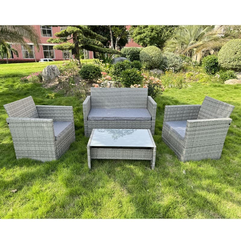 Set mobilier Procart poli ratan moale premium pentru gradina (2 fotolii, canapea, masuta, gri) — imagine 1