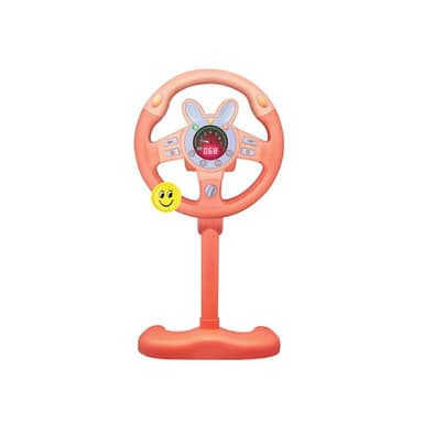 Volan interactiv Procart cu suport si rotire la 360 grade, kilometraj digital, iluminare in 12 culori, muzica, roz