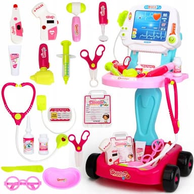Kit medical Procart pentru copii, 18 piese, carucior cu EKG
