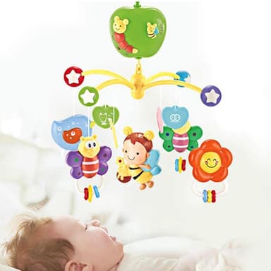 Carusel muzical pentru patut Procart rotativ timer 3 moduri muzicale figurine albinute multicolor