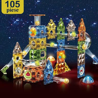 Set de constructie magnetica 3D Procart circuit luminos interactiv STEAM, traseu bile, 105 piese, multicolor