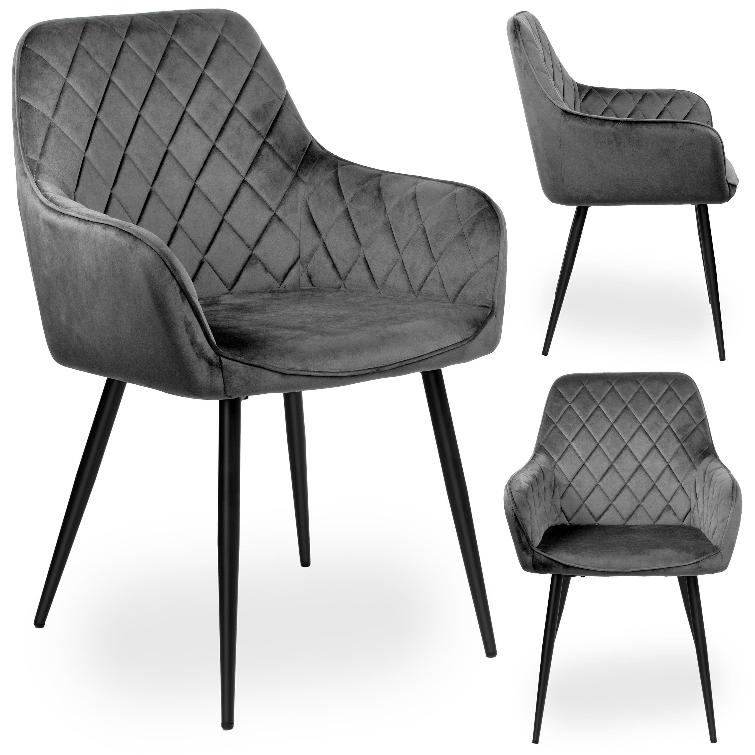 Scaun dining elegant tip fotoliu, Procart, catifea gri, cadru metalic — imagine 1