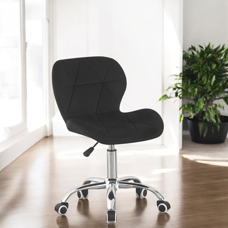 Scaun de birou in stil scandinav, Procart, negru, velur, baza otel cromat — imagine 1