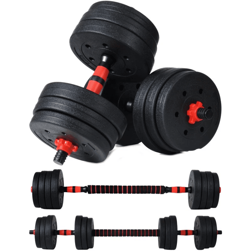 Set haltere si gantere Procart sarcina 2x10 kg, 12 discuri de greutati, negru/rosu — imagine 1