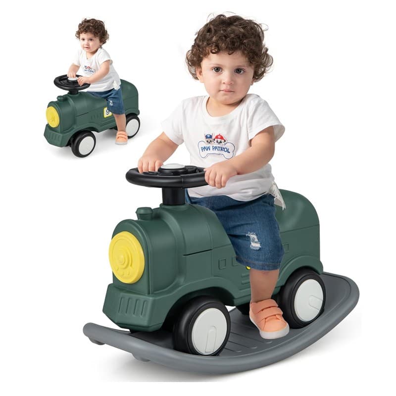 Tren balansoar 2 in 1 Procart, maxim 25 kg, volan, unghi balans 40 grade, inaltime 50 cm, verde — imagine 1