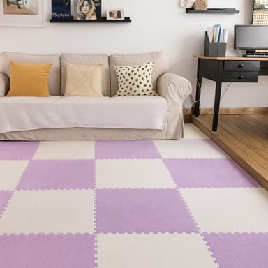 Covor puzzle pufos Procart 61.5x61.5x1.7 cm set 2 piese culoare light purple