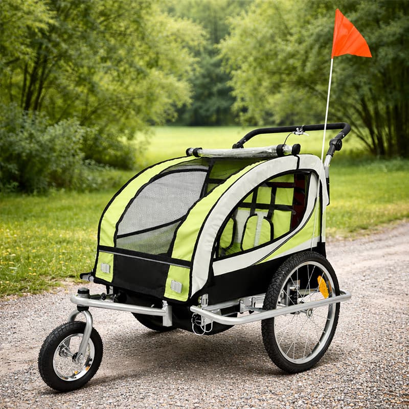 Remorca bicicleta Procart pentru transport copii 2 locuri capacitate 40 kg — imagine 1