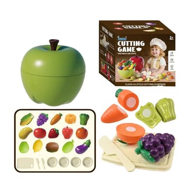Joc Procart taiat legume si fructe, 23 piese, fixare cu velcro, cutit, tocator, farfurii