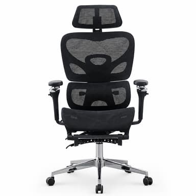 Scaun de birou ergonomic Procart Negru, cu reglaj adancyza, cotiere 5D, suport picioare