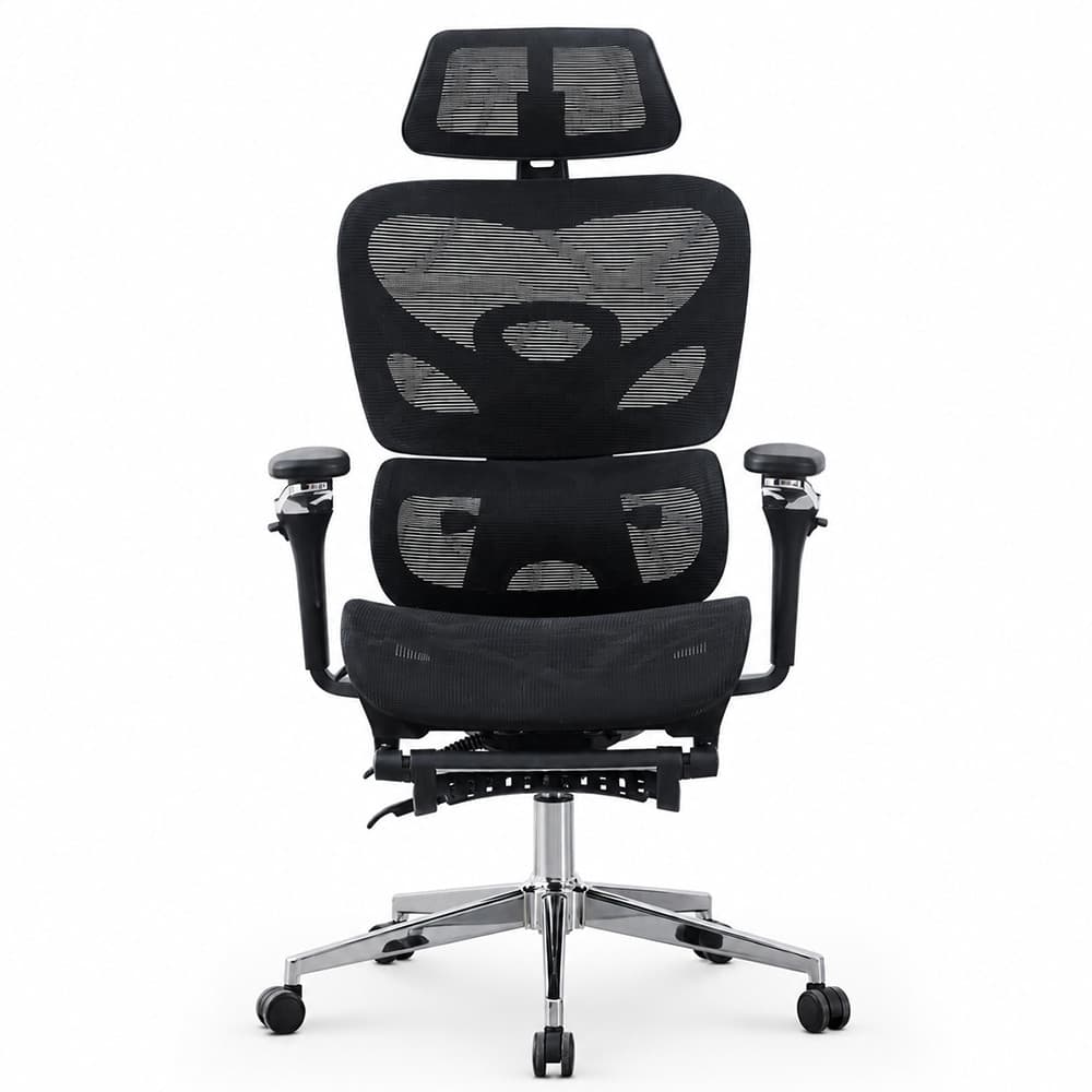 Scaun de birou ergonomic Procart Negru, cu reglaj adancyza, cotiere 5D, suport picioare — imagine 1
