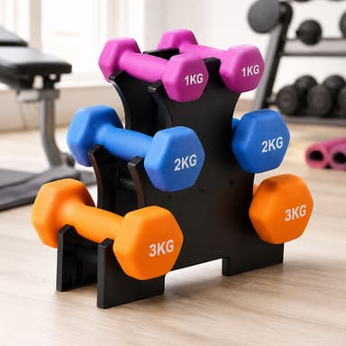Set de gantere fitness Procart 6 bucati 12 kg cu suport 3 nivele