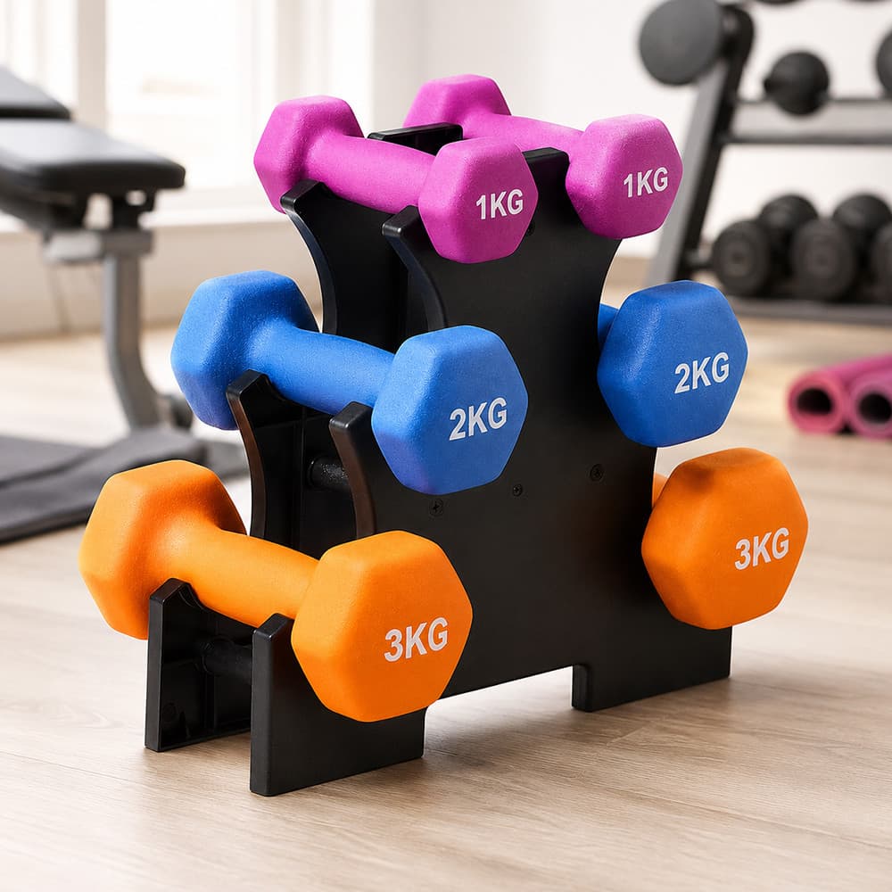 Set de gantere fitness Procart 6 bucati 12 kg cu suport 3 nivele — imagine 1