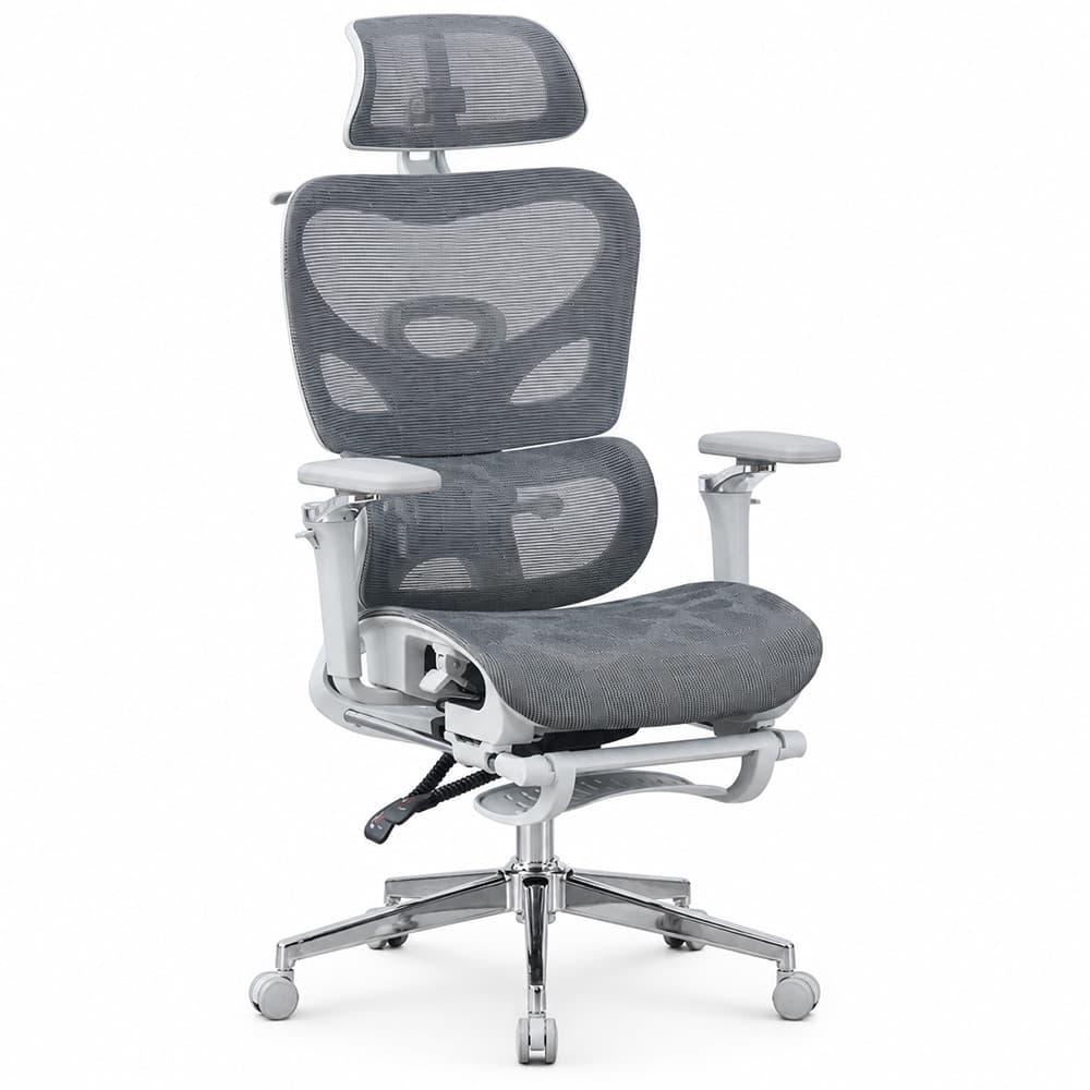 Scaun ergonomic de birou Procart Gri, cu suport picioare și reglaje multiple — imagine 1