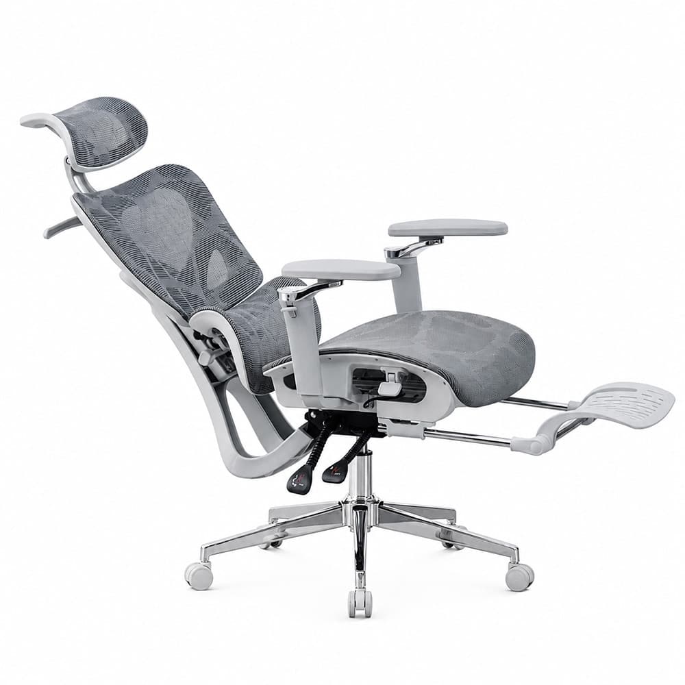 Scaun ergonomic de birou Procart Gri, cu suport picioare și reglaje multiple — imagine 2