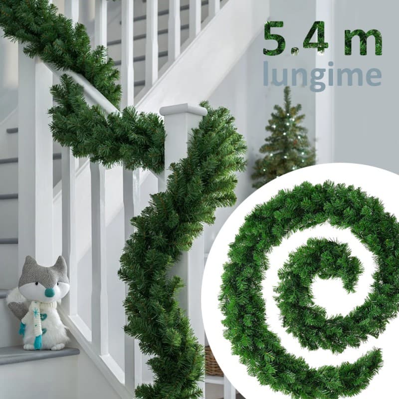 Ghirlanda decorativa Procart Luxury Pine din crengi de brad artificial, 5.4 m, ace 3D, Craciun — imagine 1