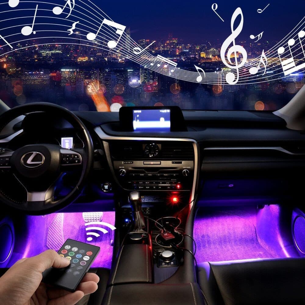 Kit lumina LED RGB interior auto, Procart, 4 benzi cu senzor sunet — imagine 1