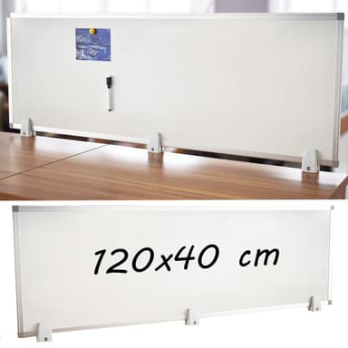 Tabla magnetica Procart alba 40x120 cm, 2 fete, rama de aluminiu, prindere desktop pe birou