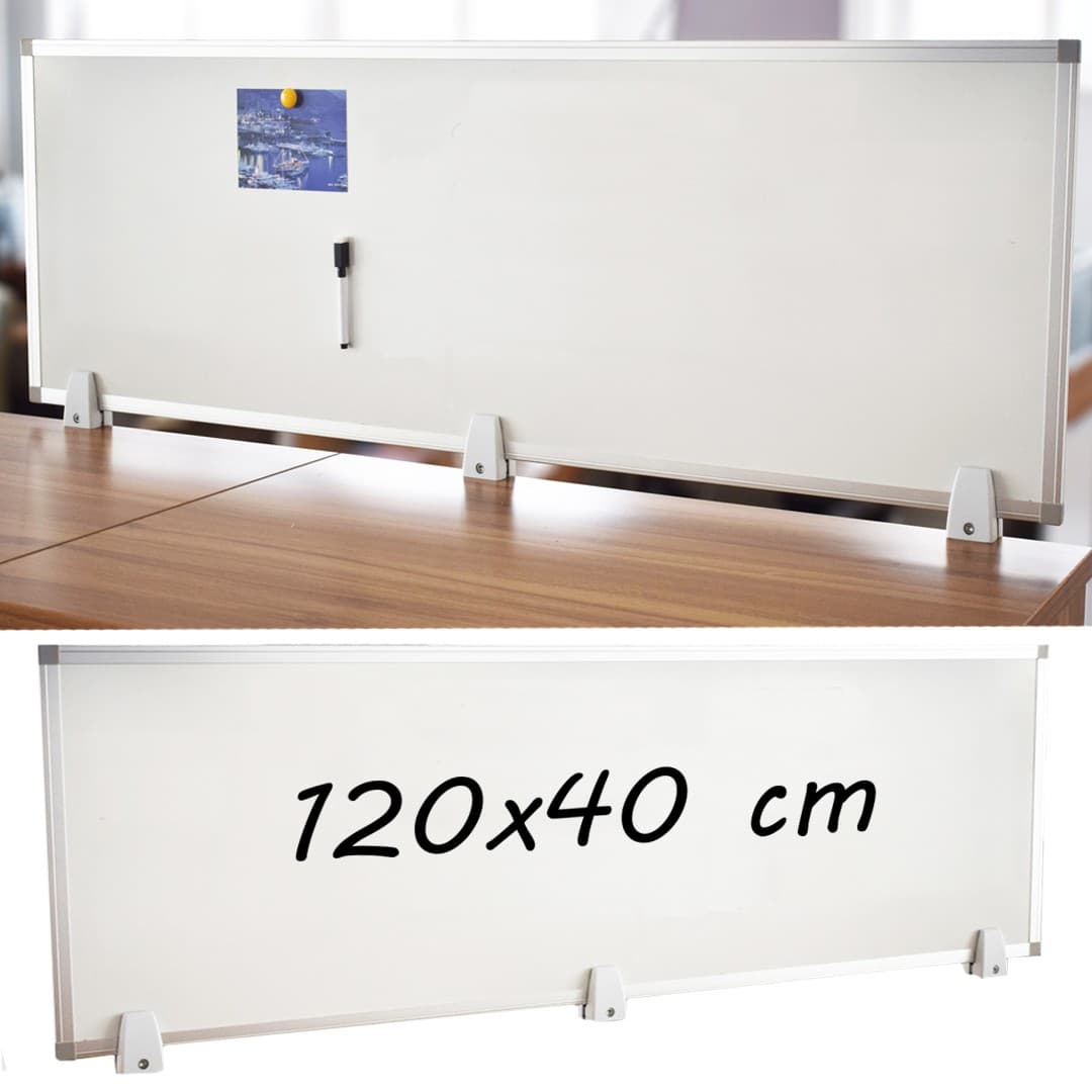 Tabla magnetica Procart alba 40x120 cm, 2 fete, rama de aluminiu, prindere desktop pe birou — imagine 1