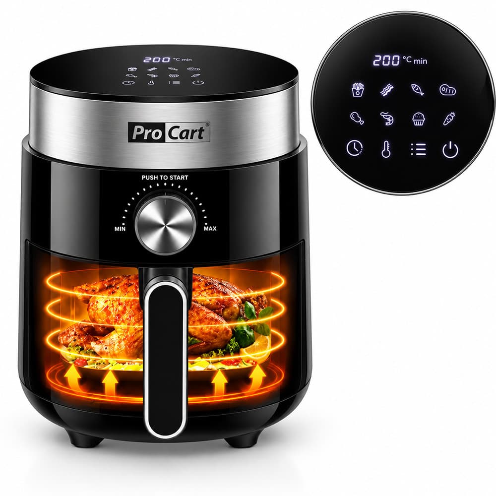 Friteuza cu aer cald Procart 1200 W, capacitate 2.5 L, display digital LED — imagine 1