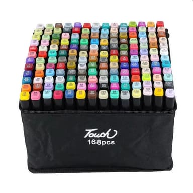 Set markere cu varf dublu Procart 168 multicolore cu geanta de depozitare