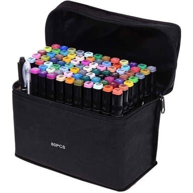 Set de markere colorate Procart 80 bucati cu varf dublu si geanta depozitare