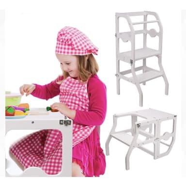 Scaun inaltator pliabil pentru copii, 2 in 1 scaun si masa, lemn