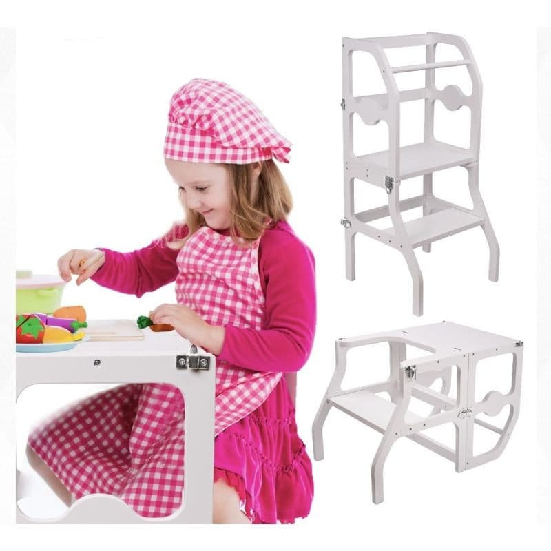 Scaun inaltator pliabil pentru copii, 2 in 1 scaun si masa, lemn — imagine 1
