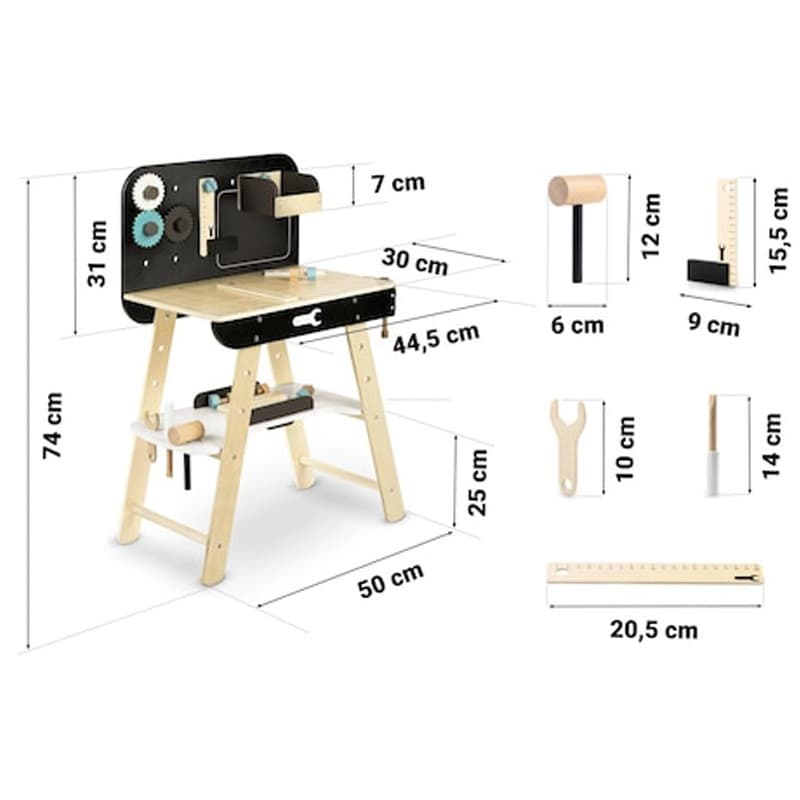 Banc de lucru pentru copii, Procart, set cu 8 unelte și raft depozitare — imagine 2