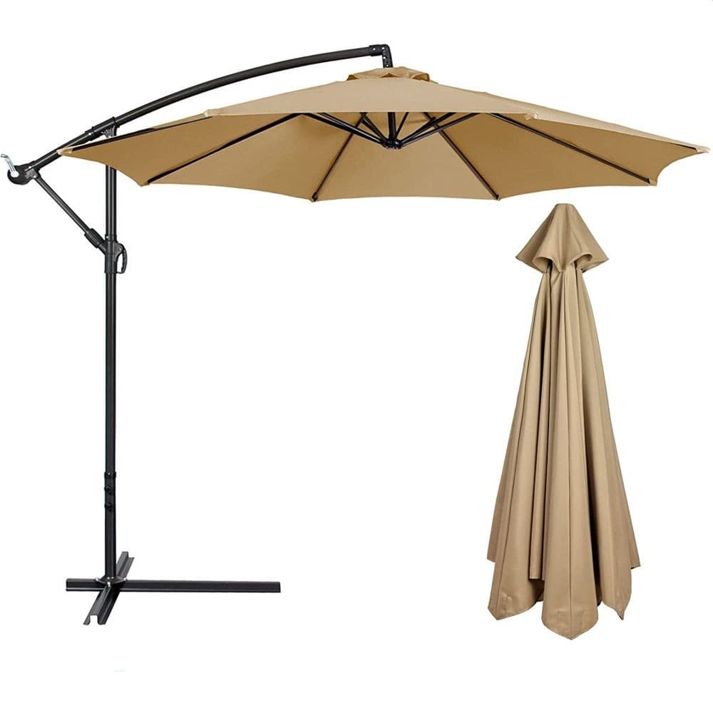 Umbrela de gradina Procart diametru 300 cm, suport tip picior, reglabila, impermeabila, cadru otel, tan — imagine 1