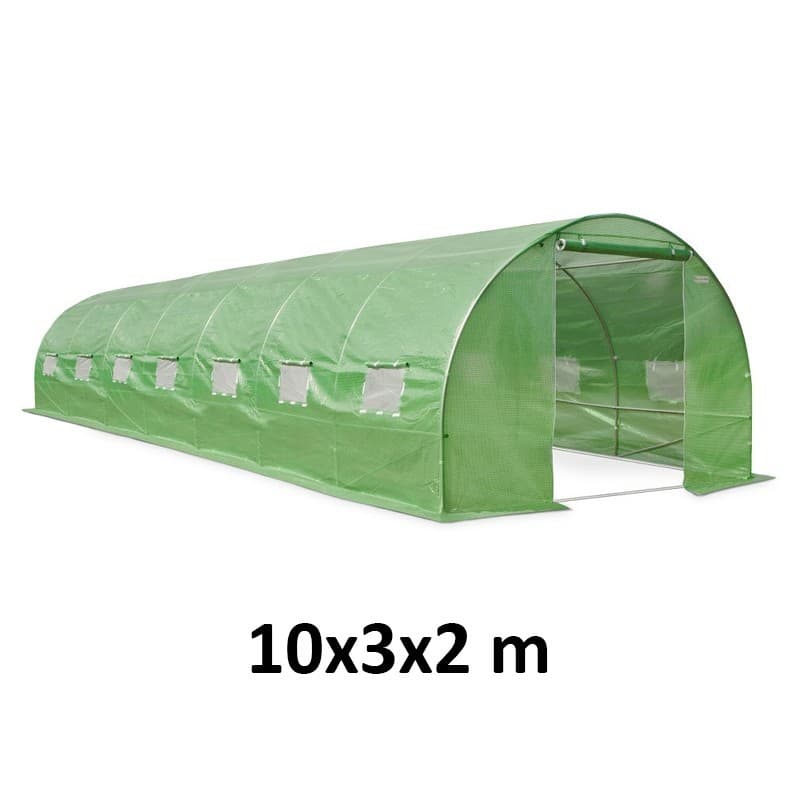 Sera solar tip tunel Procart 10x3x2 m cu plasa anti-insecta usa rulanta filtru UV4 verde — imagine 1