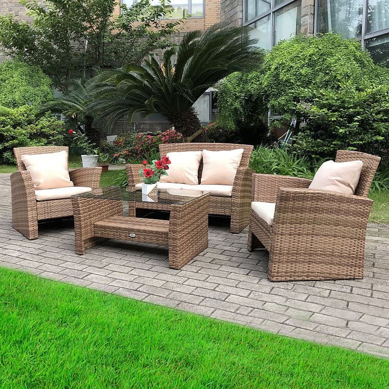 Set mobilier gradina Procart Santorini, 4 piese, poliratan bej — imagine 1