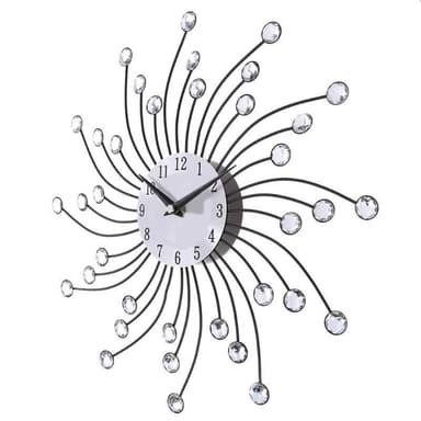 Ceas de perete Procart cu cristale, 50 cm, mecanism Quartz, cifre arabe, argintiu