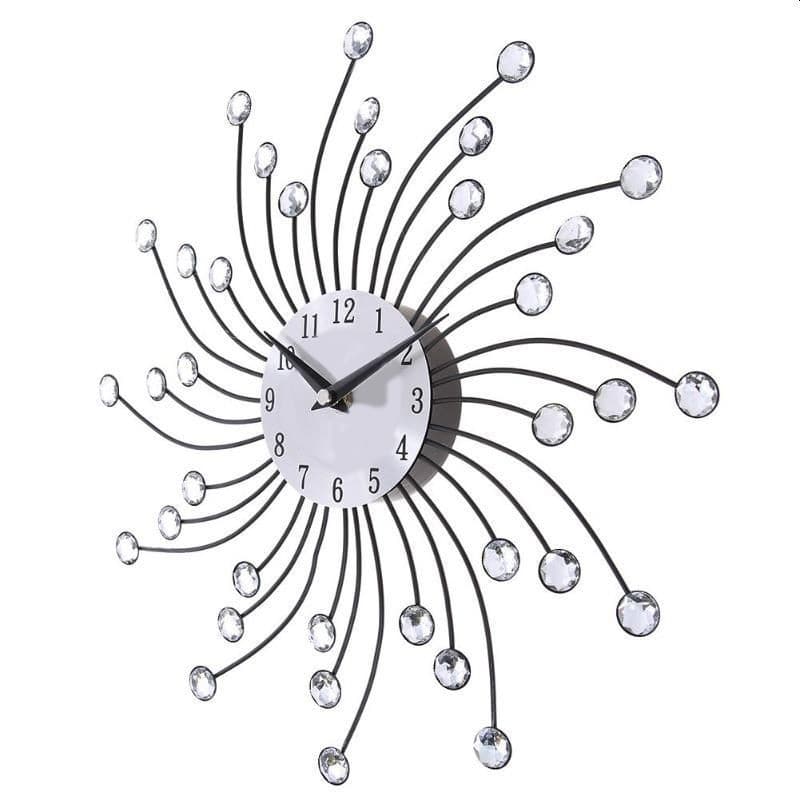 Ceas de perete Procart cu cristale, 50 cm, mecanism Quartz, cifre arabe, argintiu — imagine 1