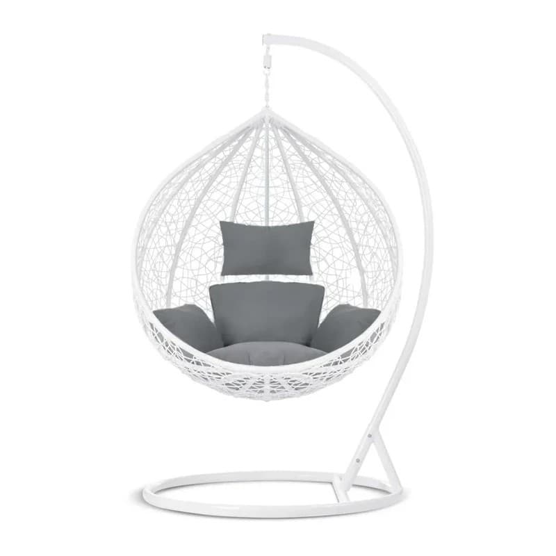 Fotoliu suspendat tip cuib Procart, structura otel, perne incluse, alb/gri — imagine 1