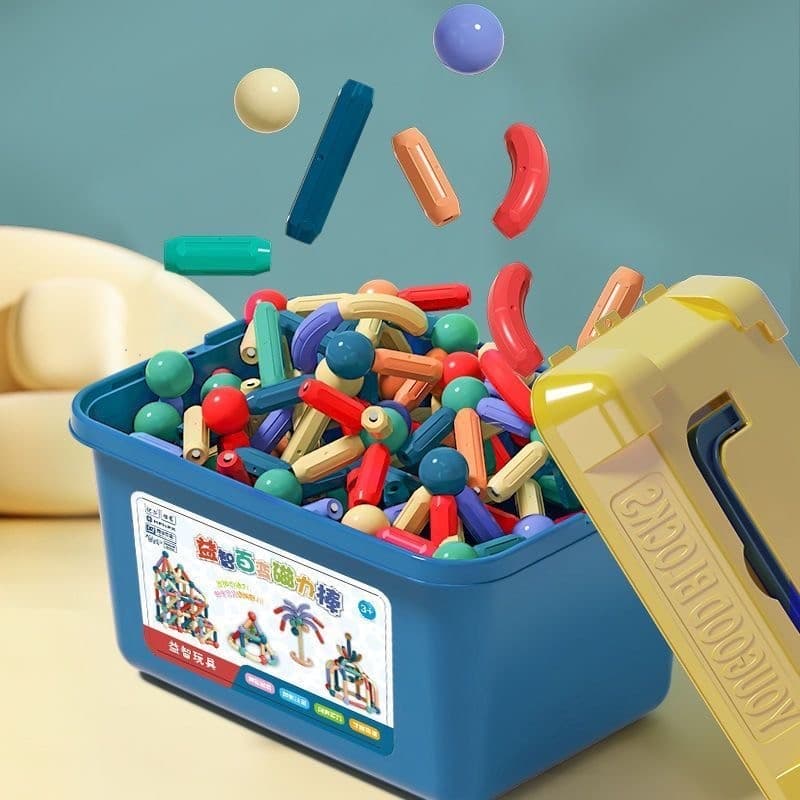 Set magnetic de constructie Procart 136 piese multicolor, cutie depozitare — imagine 1