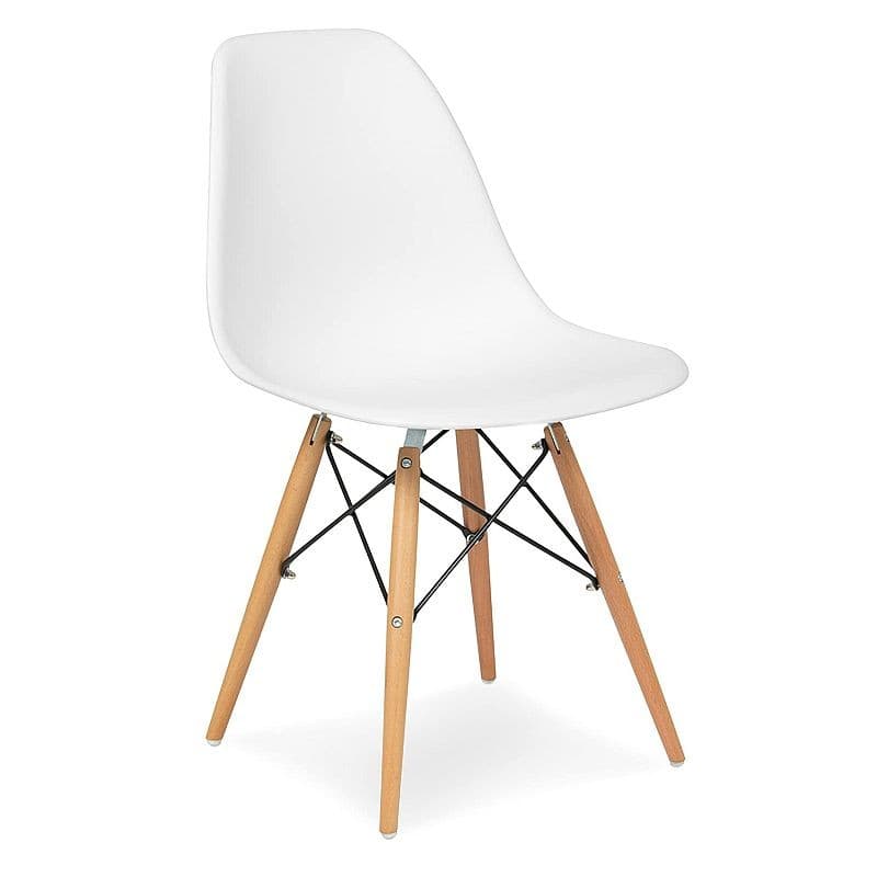 Scaun bucatarie dining scandinav, alb, picioare lemn natur — imagine 1