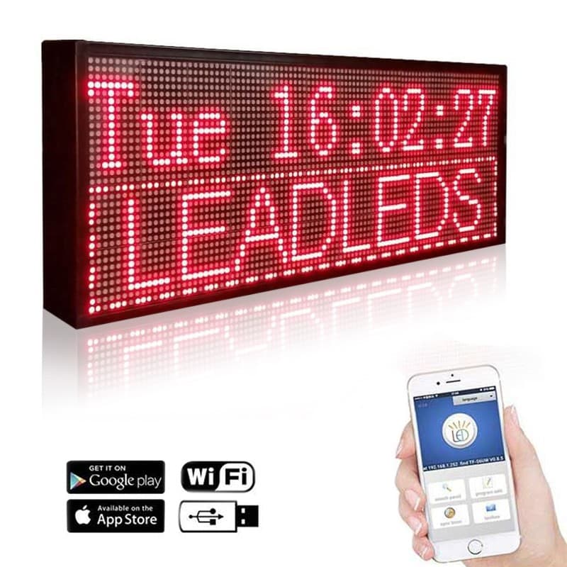 Reclama luminoasa LED Procart 100x35 cm exterior USB si WiFi afisaj rosu text personalizabil — imagine 1