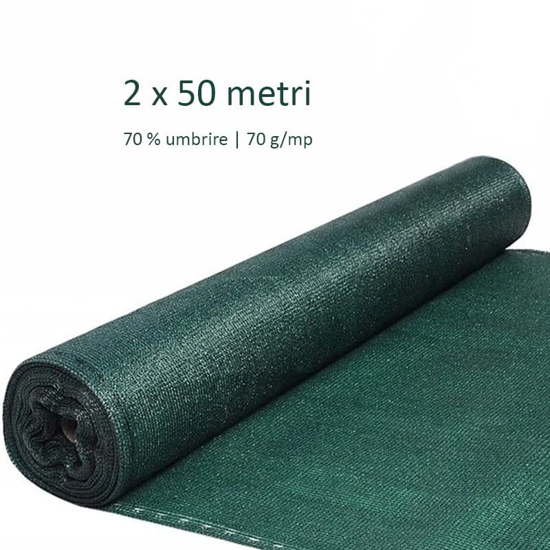 Plasa de umbrire si protectie Procart 2x50 metri grad umbrire 70% HDPE verde — imagine 1