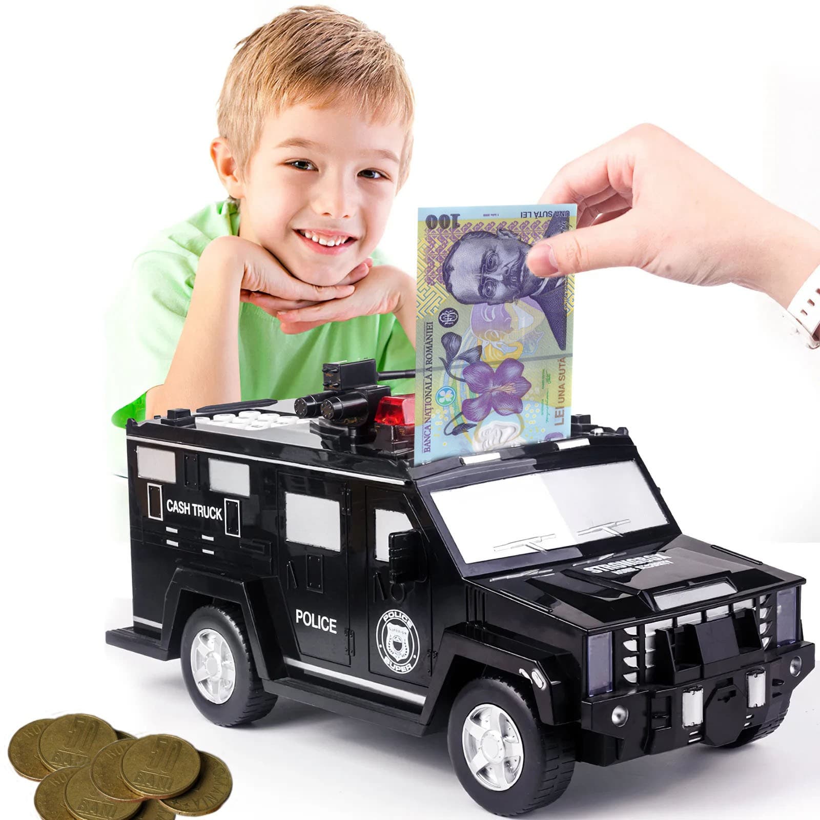 Pusculita electronica Procart masina de politie cod pin amprenta monede si bancnote negru — imagine 1