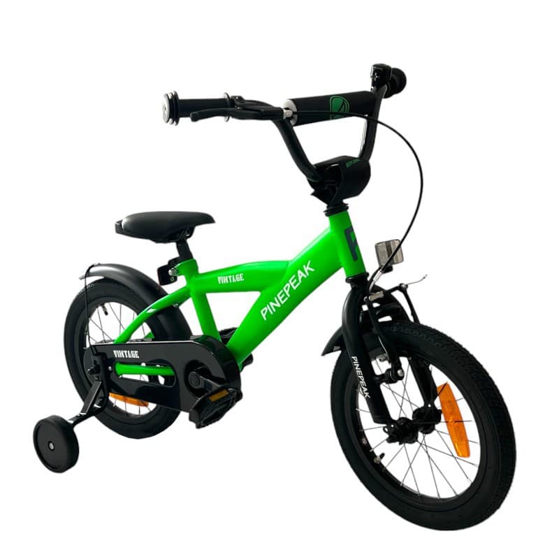 Bicicleta Procart 14 inch cadru otel roti ajutatoare detasabile ghidon sa reglabile verde — imagine 1