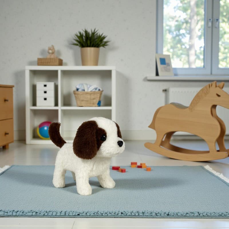 Catelus interactiv pentru copii, Procart, maro inchis/alb, cu miscare si latrare — imagine 1