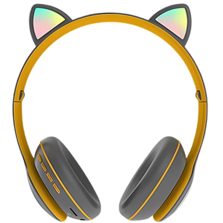 Casti Wireless Pliabile cu Urechi de Pisica, Macvi, Bluetooth 5.0 Gri — imagine 1