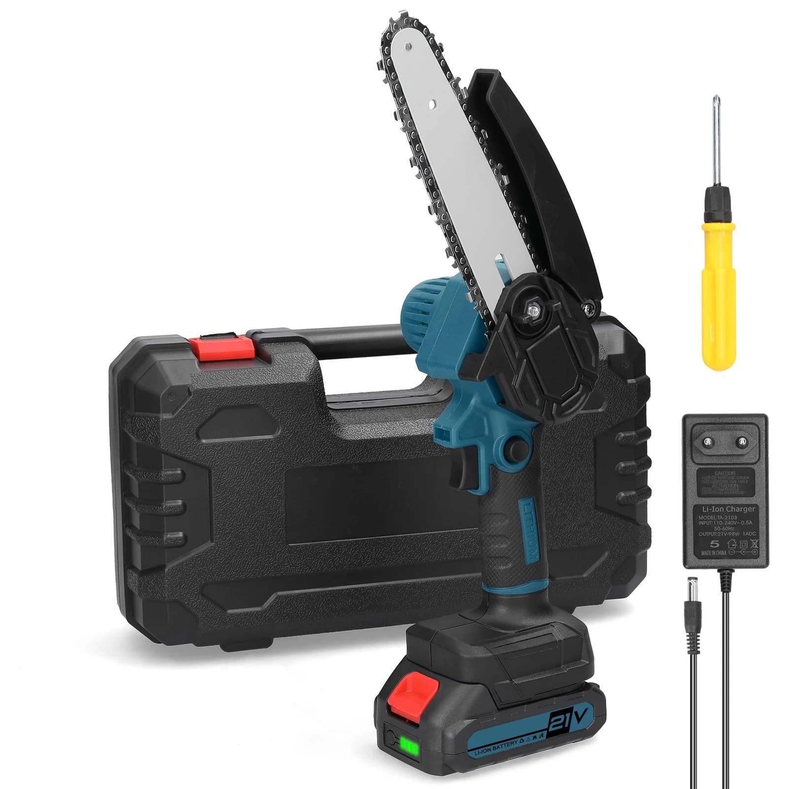 Fierastrau cu lanț electric Macvi 6 inch 21V operare cu o mana — imagine 1